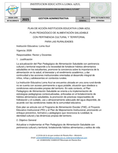 PLAN SALUDABLE DE ALIMENTACION ESCOLAR