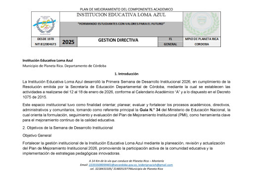 PLAN DE MEJORAMIENTO INSTITUCIONAL 2026